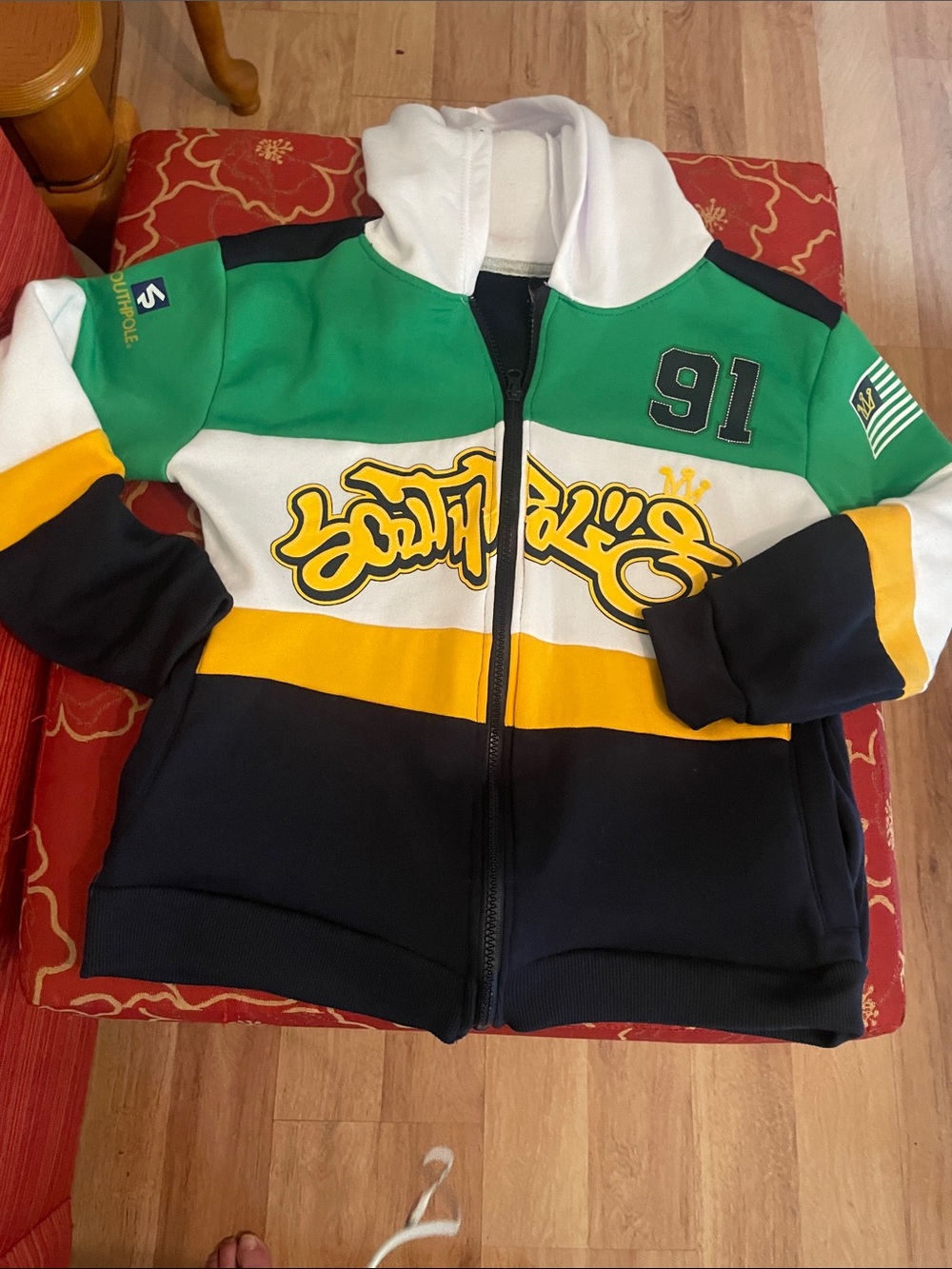 Kids Green, White & Black Zip Hoodie with Graphic Logo